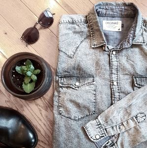 Jack and Jones Men Grey Wash Denim Shirt